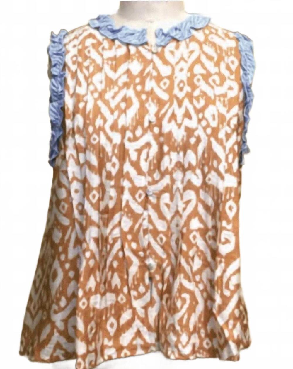NEW THML women's sleeveless abstract pattern top in brown